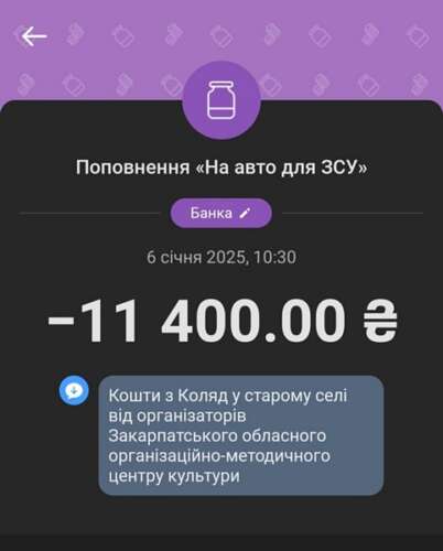 Під час "Коляд у старому селі» зібрали 11400 грн на авто для ЗСУ